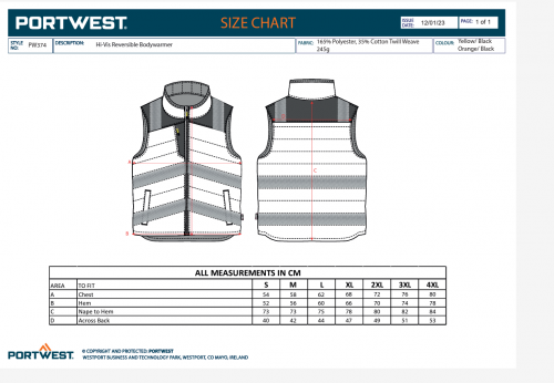 Vesta reversibila Hi-Vis, galben/negru, regular, PW3, Portwest